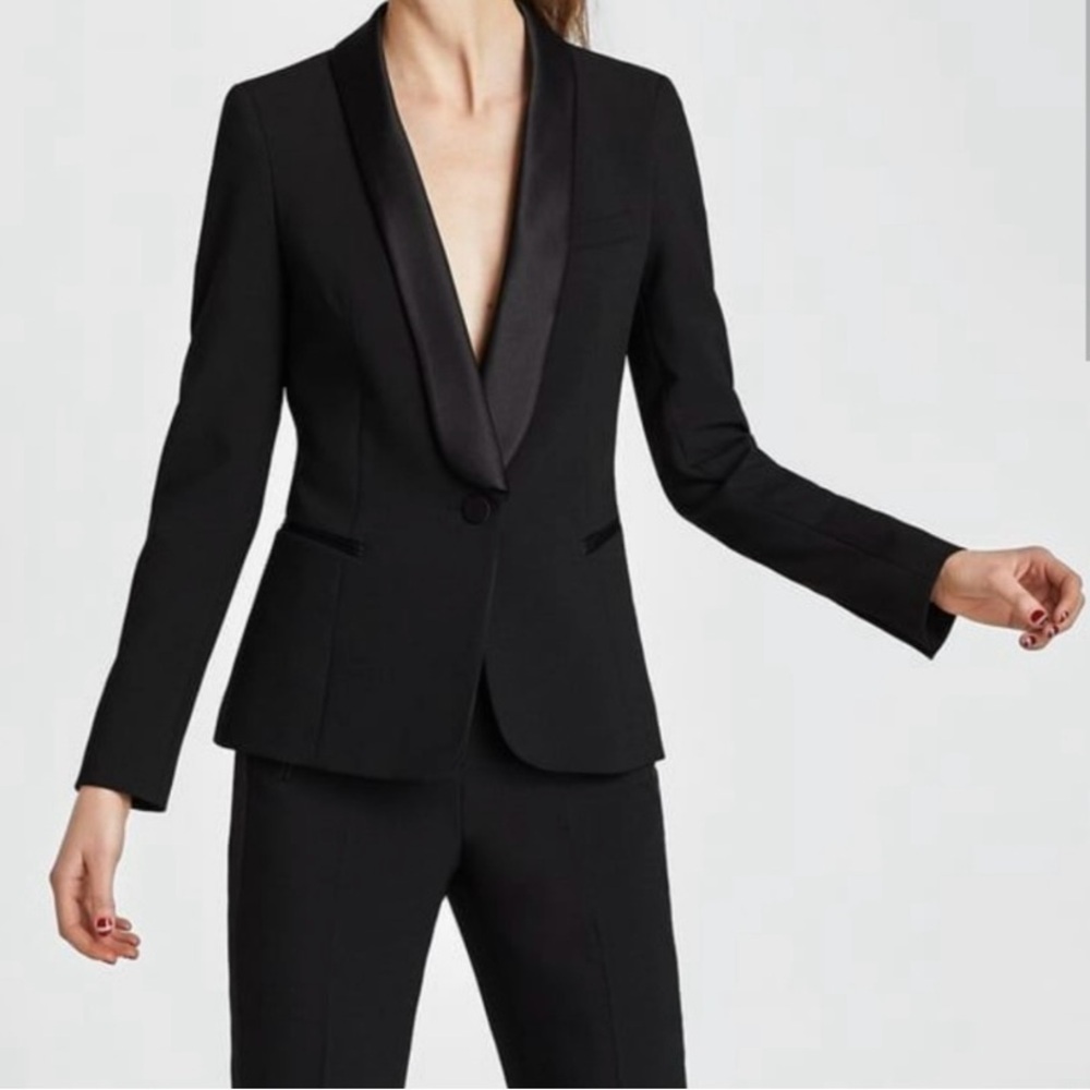 Zara Black Tuxedo Blazer with Satin Shawl Collar